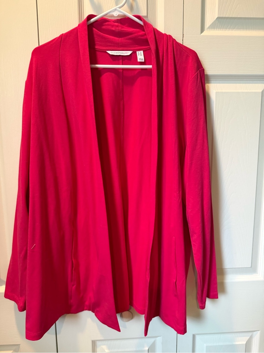 # Isaac Mizrahi 2X Hot Pink Open-Front Cardigan